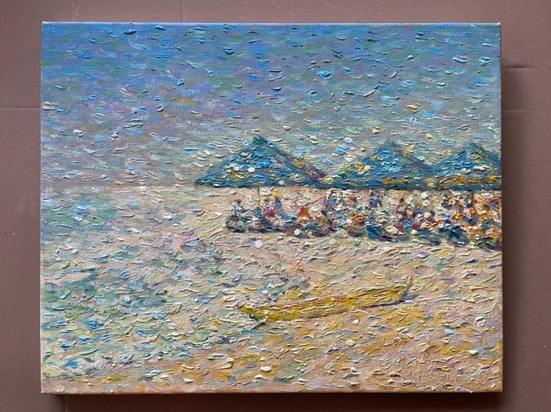 Cafe on the shore of the Sea of Azov Impressionistic Painting Hrihorii CHERNETA - Subjektiv.art