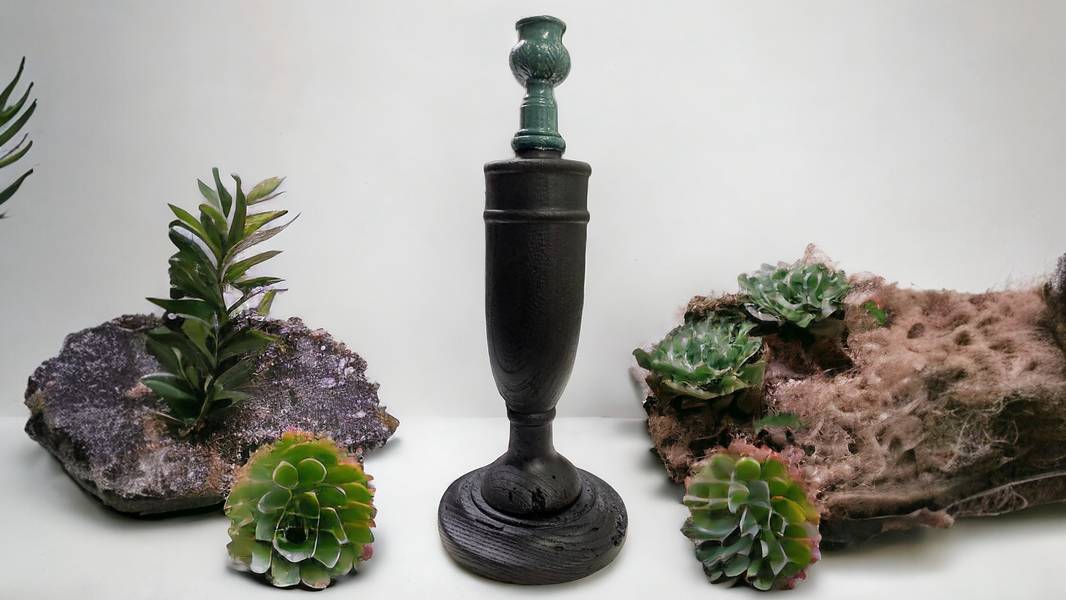 Antique Wooden  Candleholder from Netherlands, 1920. Crafted Using the Yakisugi Technique. Unspecified Sculpture Andrew Tolochko - Subjektiv.art