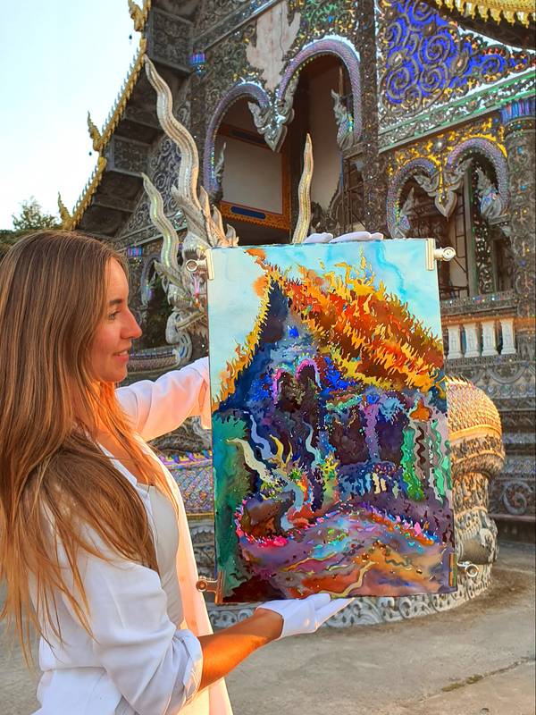 Wat Phrathat Doi Khao Kwai Temple Impressionistic Painting Tanbelia artist - Subjektiv.art