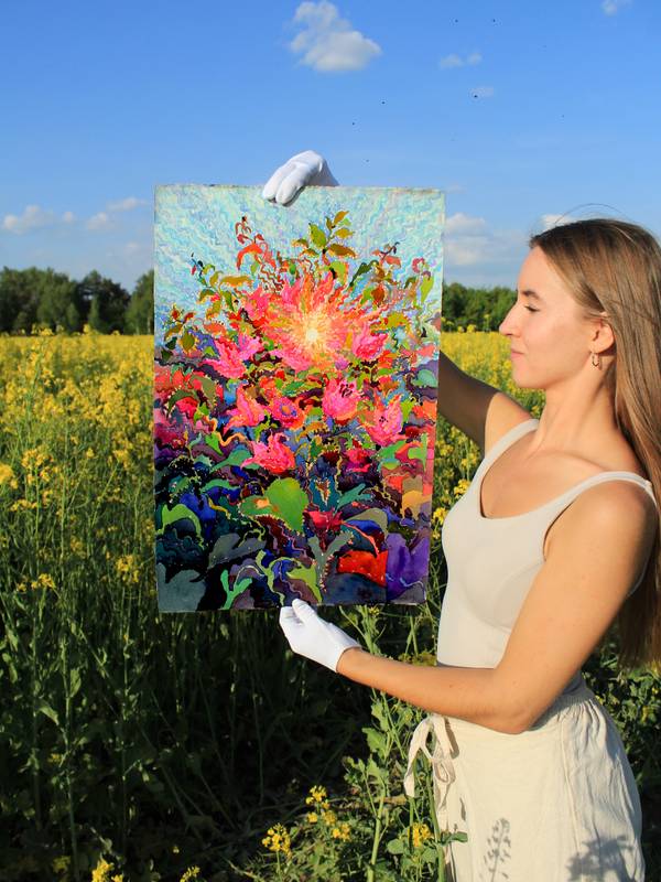 Bougainvillea on the Sunset Impressionistic Painting Tanbelia artist - Subjektiv.art