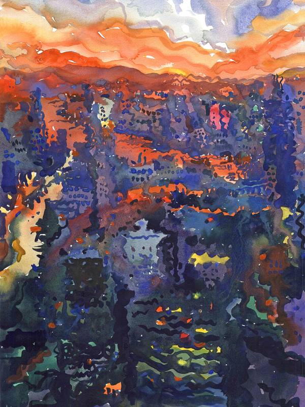 View to night Bangkok and Chao Phraya River Impressionistic Painting Tanbelia artist - Subjektiv.art
