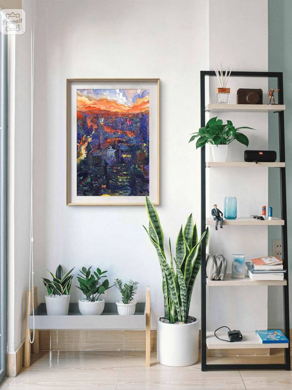View to night Bangkok and Chao Phraya River Impressionistic Painting Tanbelia artist - Subjektiv.art
