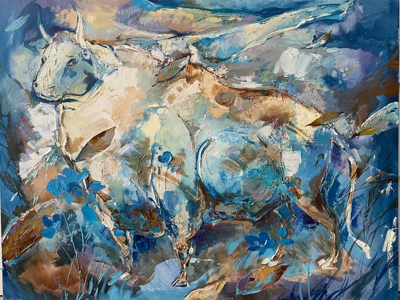 Blue bull Fine Art Painting Julia Chemerys - Subjektiv.art