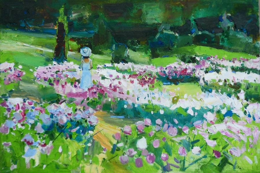 Garden Peonies Impressionistic Painting Yehor Dulin - Subjektiv.art