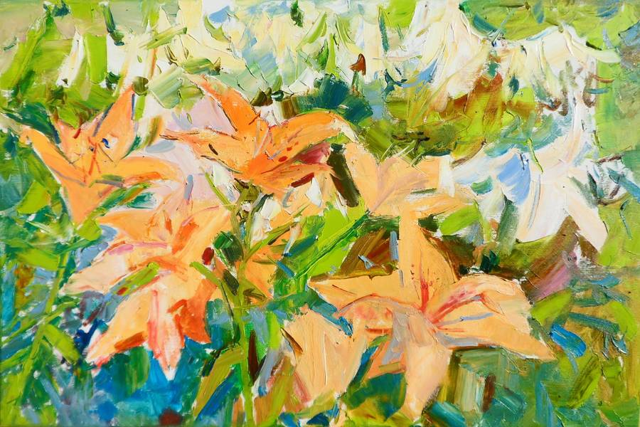 Lilies flowers Impressionistic Painting Yehor Dulin - Subjektiv.art