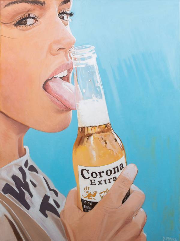 Corona extra Photorealistic Painting Yvan Favre - Subjektiv.art