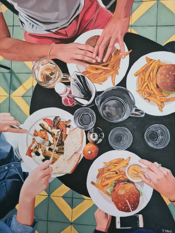 Sunday lunch Photorealistic Painting Yvan Favre - Subjektiv.art