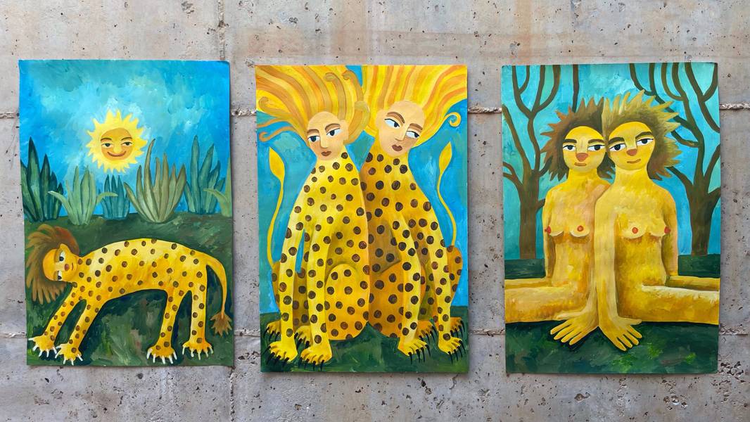 Two Lions Naive Painting Oksana Fedchyshyn - Subjektiv.art