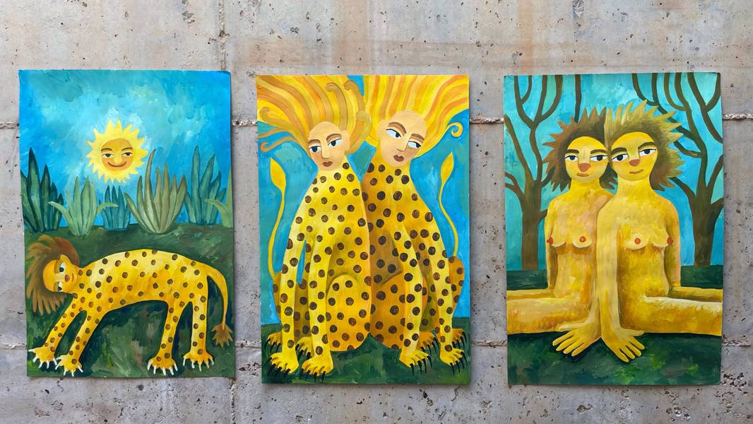 Lion and sun Naive Painting Oksana Fedchyshyn - Subjektiv.art