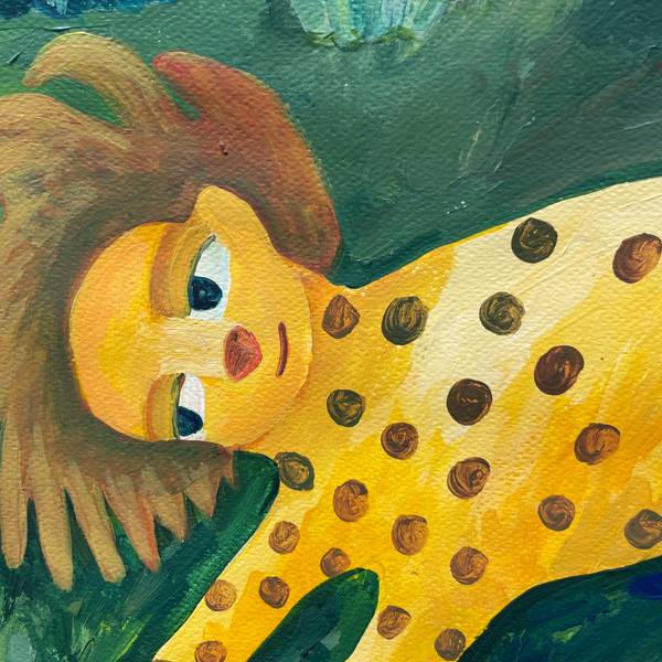Lion and sun Naive Painting Oksana Fedchyshyn - Subjektiv.art