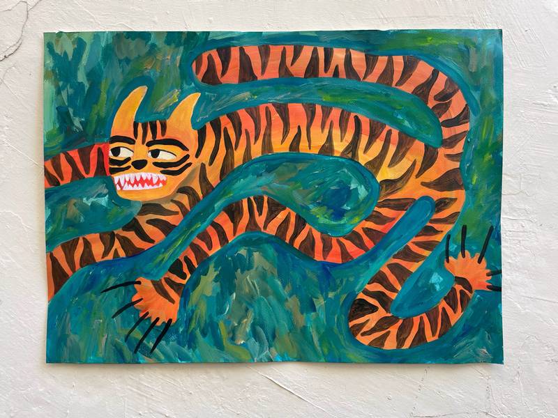 Tiger Naive Painting Oksana Fedchyshyn - Subjektiv.art