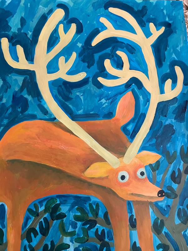 Frightened deer Naive Painting Oksana Fedchyshyn - Subjektiv.art