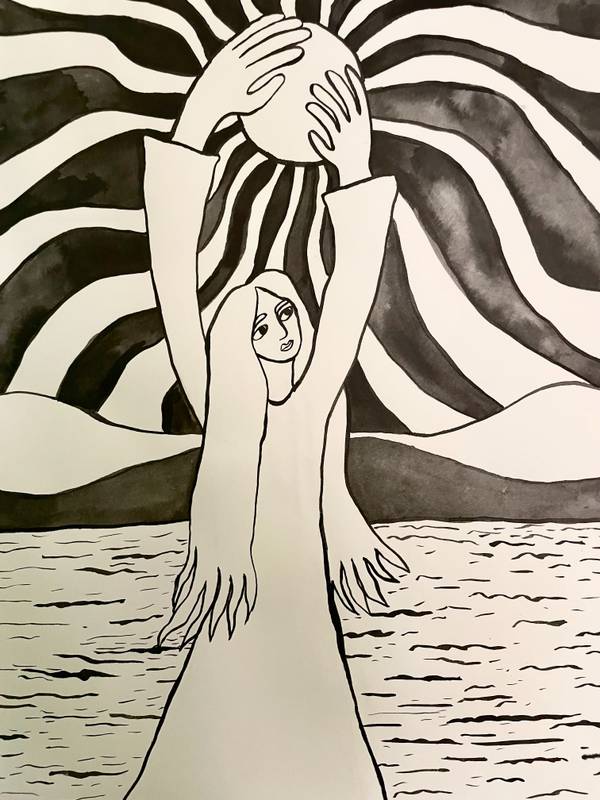 Matka and sun Naive Drawing Oksana Fedchyshyn - Subjektiv.art