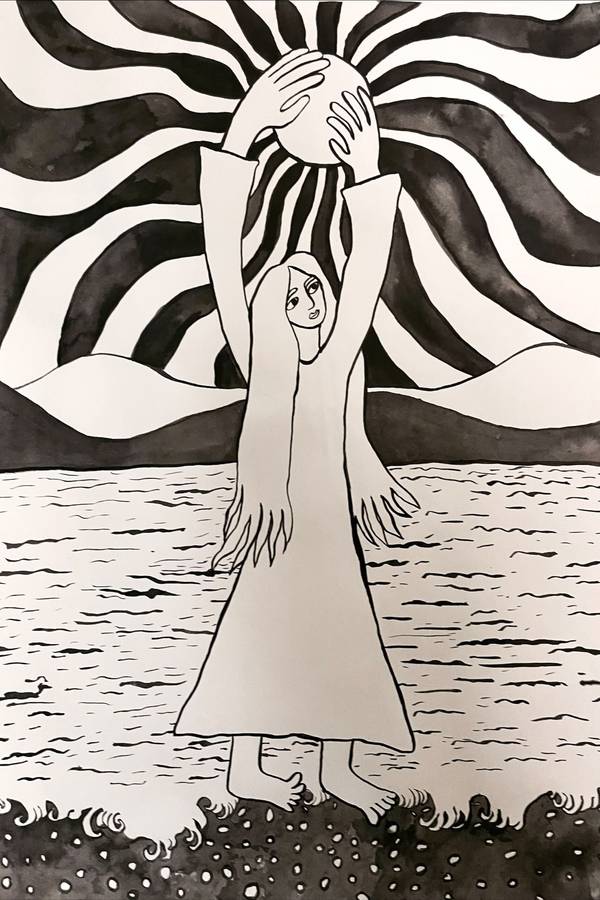 Matka and sun Naive Drawing Oksana Fedchyshyn - Subjektiv.art