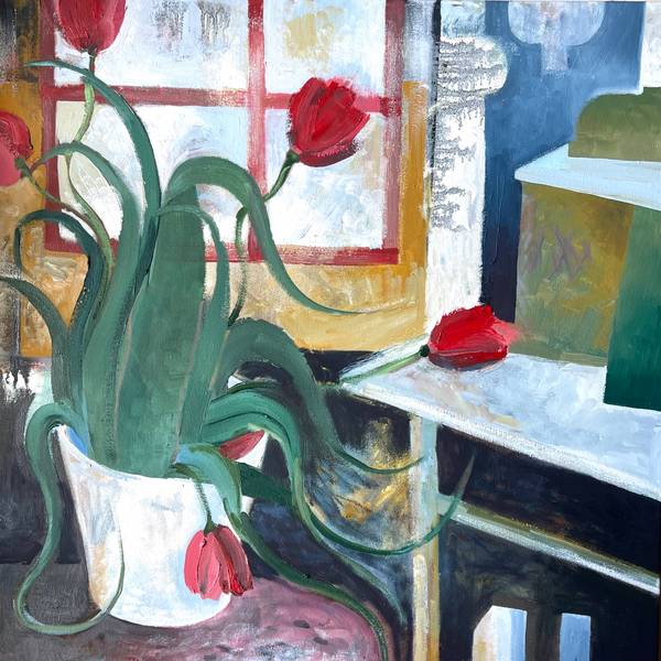 Still-life in white vase Expressive and gestural Painting Igor Selemenev - Subjektiv.art