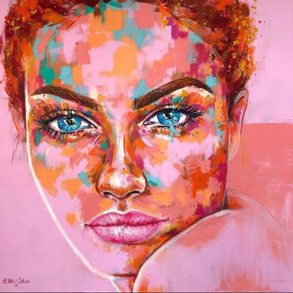 Lady in pink Expressive and gestural Painting Neli Shai - Subjektiv.art