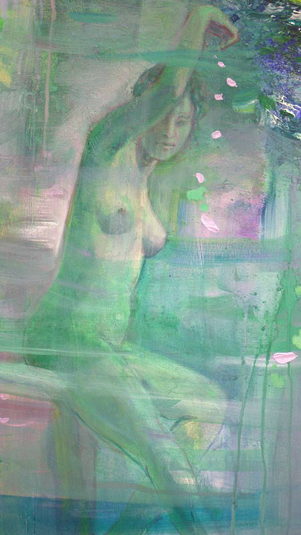 Elle m’apparaissait parfois dans les profondeurs du lac comme une vénus antique ou une Diane au bain. Je plongeais alors pour la rejoindre les bras ouverts en vain. Expressive and gestural Painting francois page - Subjektiv.art