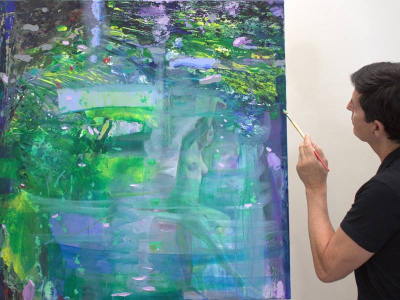 Elle m’apparaissait parfois dans les profondeurs du lac comme une vénus antique ou une Diane au bain. Je plongeais alors pour la rejoindre les bras ouverts en vain. Expressive and gestural Painting francois page - Subjektiv.art