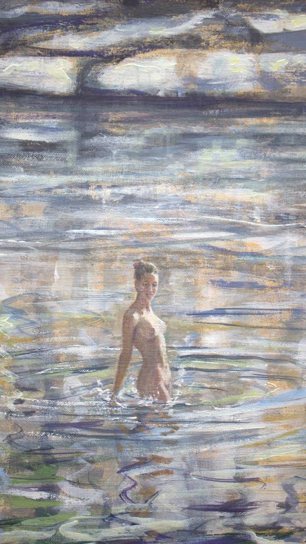  C'est par une journée brûlante où j'avais marché longtemps que je l’aperçus au bord de la rive. En plongeant pour la rejoindre, elle disparut, comme une vouivre rejoignant son escarboucle. Fine Art Painting francois page - Subjektiv.art