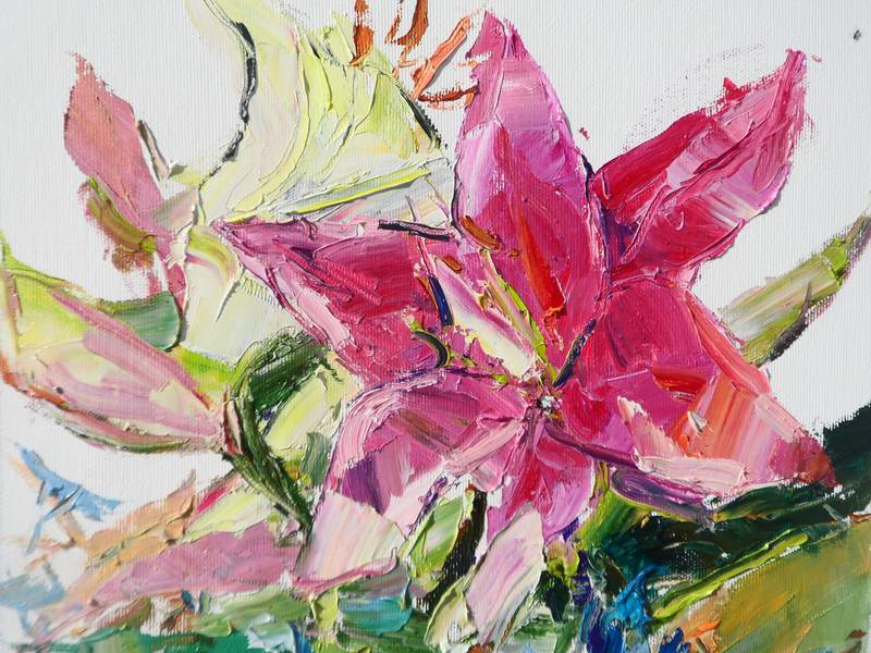 Lily flowers Expressive and gestural Painting Yehor Dulin - Subjektiv.art