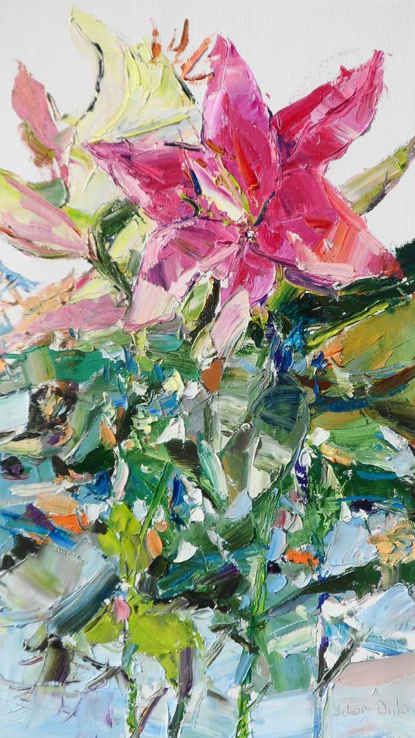 Lily flowers Expressive and gestural Painting Yehor Dulin - Subjektiv.art
