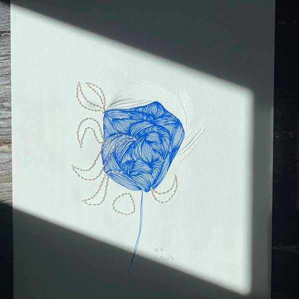 Blue embrodery Unspecified Mixed media VALERIE  DE GAULMYN  - Subjektiv.art