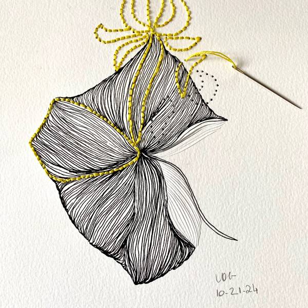 Fleur jaune Graphic, illustrative and typographic Mixed media VALERIE  DE GAULMYN  - Subjektiv.art