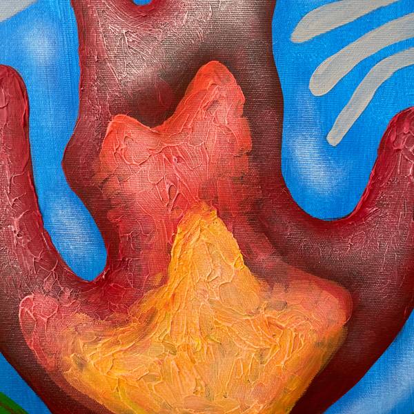 «Mermaids bask by the fire» Naive Painting Sasha Luneva - Subjektiv.art