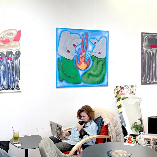 «Mermaids bask by the fire» Naive Painting Sasha Luneva - Subjektiv.art