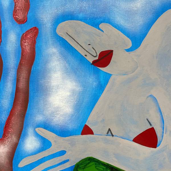 «Mermaids bask by the fire» Naive Painting Sasha Luneva - Subjektiv.art