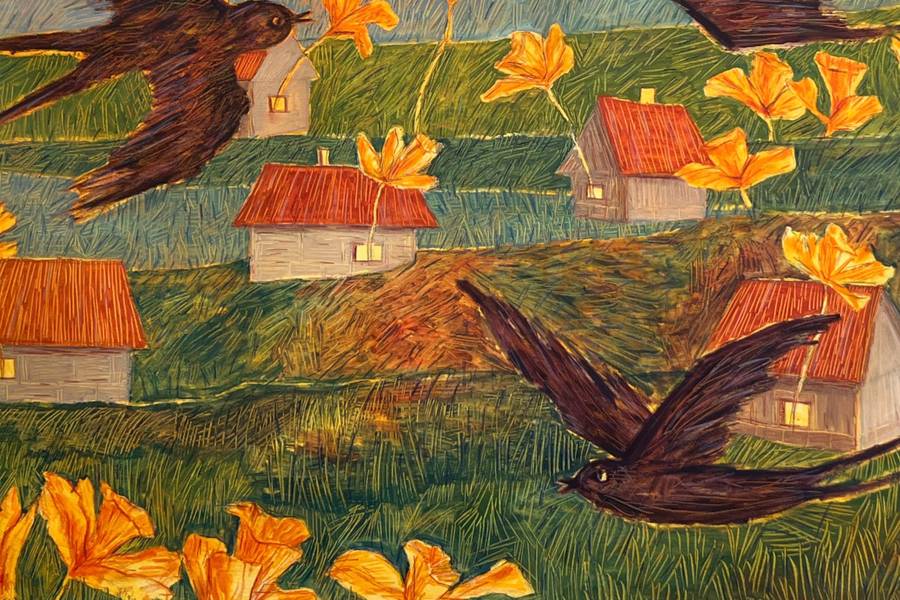 Spring garden Naive Painting Solomiia Ortynska - Subjektiv.art