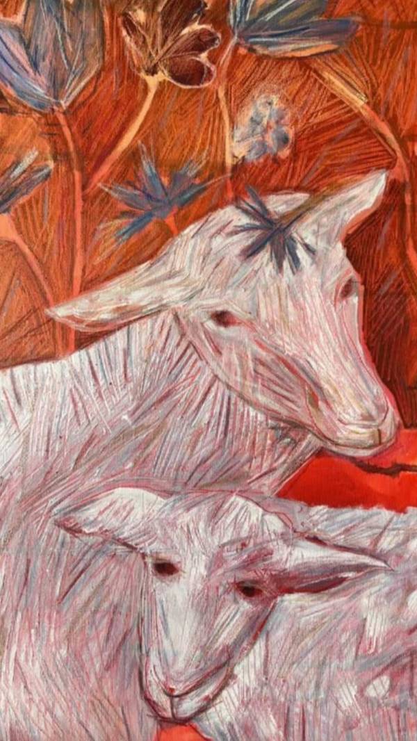 Sheep Naive Painting Solomiia Ortynska - Subjektiv.art