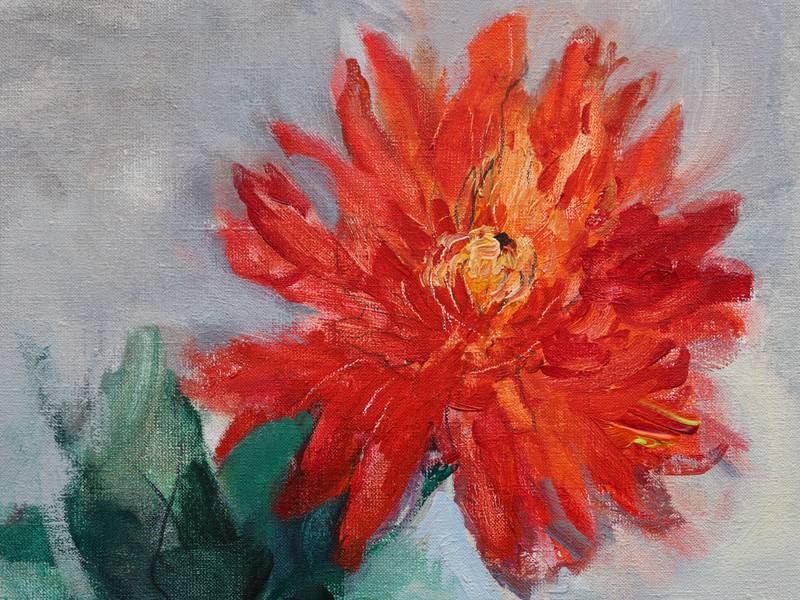 Red flower and orange Impressionistic Painting Artem Andreichuk - Subjektiv.art