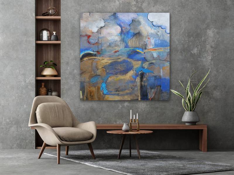 Landscape with Lake and Clouds Abstract Painting Artem Andreichuk - Subjektiv.art