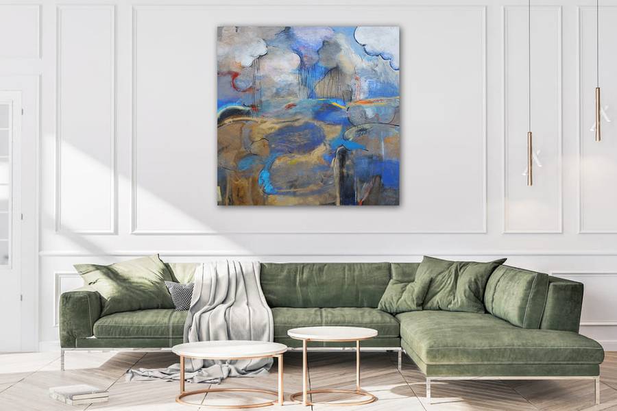 Landscape with Lake and Clouds Abstract Painting Artem Andreichuk - Subjektiv.art