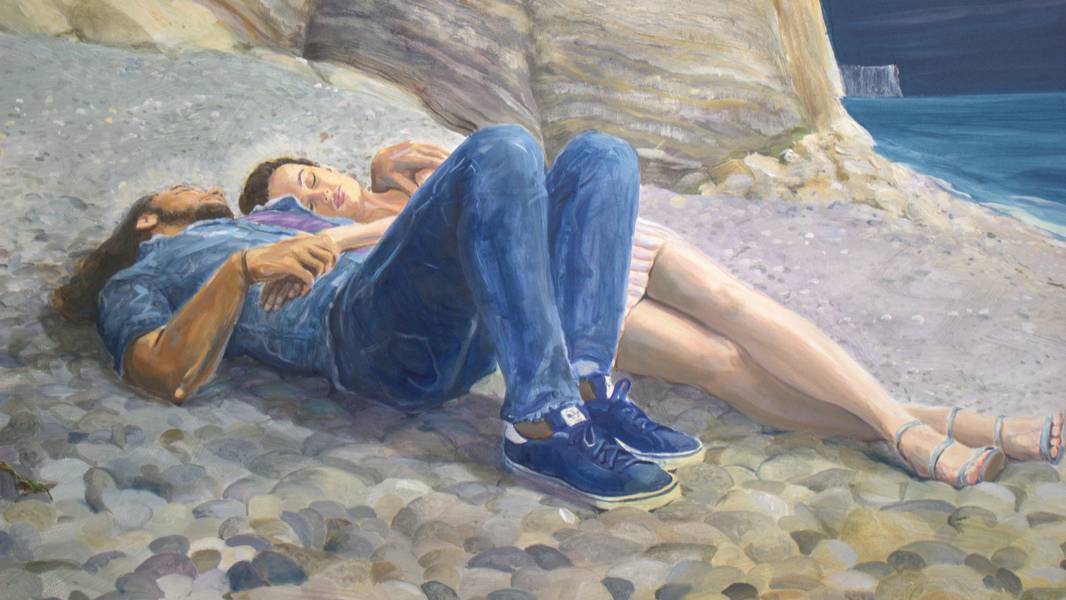 La visite de deux anges à Marie et Joseph pendant une nuit d'été étoilée, bien avant que le temps soit compté. Surrealistic Painting francois page - Subjektiv.art