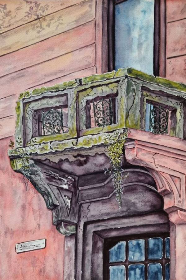 Lviv balcony Expressive and gestural Painting Olena  Yemelianova - Subjektiv.art