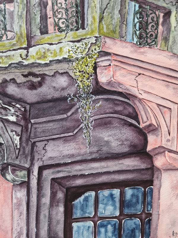 Lviv balcony Expressive and gestural Painting Olena  Yemelianova - Subjektiv.art