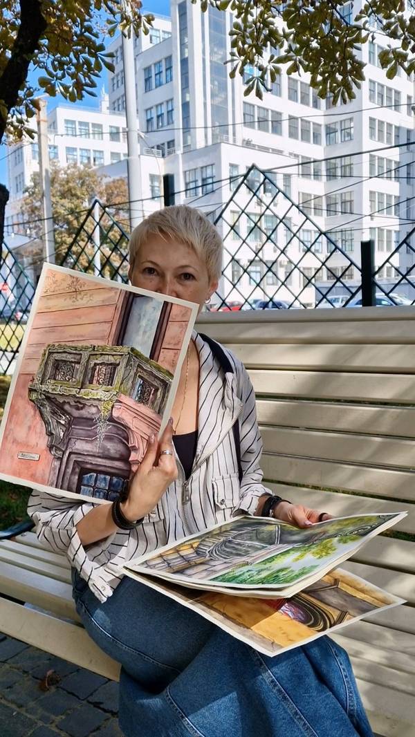 Lviv balcony Expressive and gestural Painting Olena  Yemelianova - Subjektiv.art
