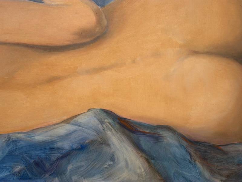 Dans la chambre bleue, ton corps parfois s’endormait comme une vague dans l'océan. Mon œil s’y promenait, d’une course errante à travers l’immense idéal. Fine Art Painting francois page - Subjektiv.art