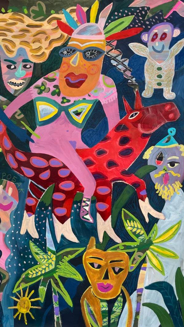 The Pursuit (Followers) Naive Painting Dzvinya Podlyashetska - Subjektiv.art