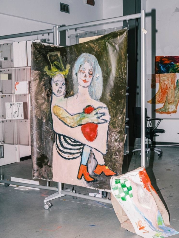 Alina holding Vlad Naive Painting Kateryna Kopeikina - Subjektiv.art