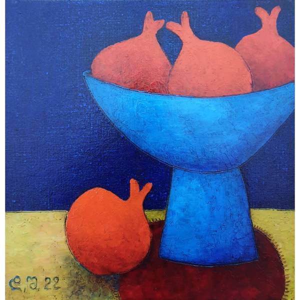 Pomegranates in a blue vase  - Subjektiv.art