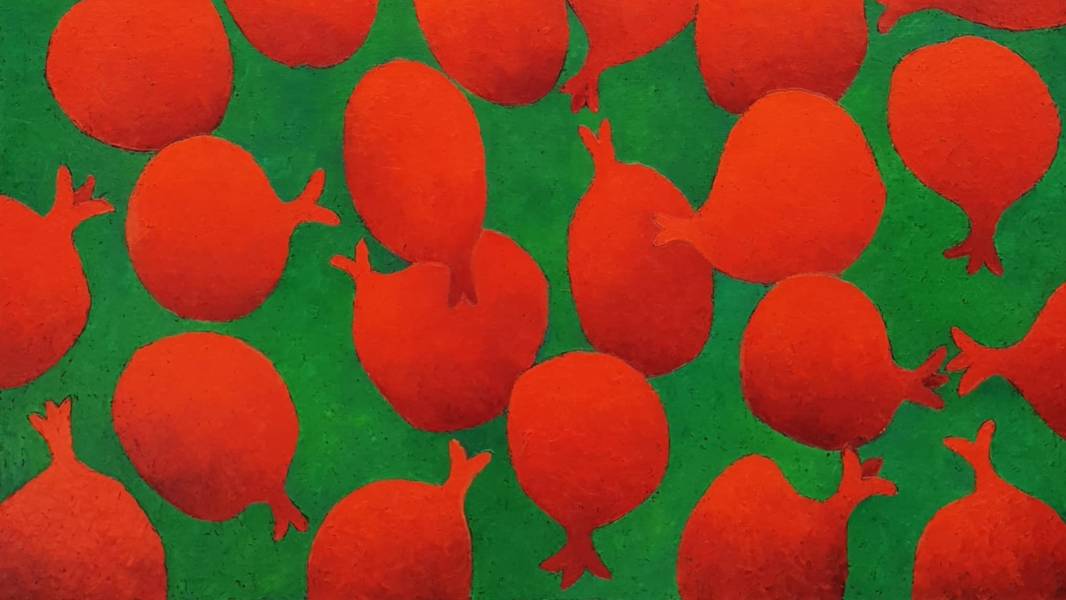 Pomegranates on Green Fine Art Painting David Sharashydze - Subjektiv.art