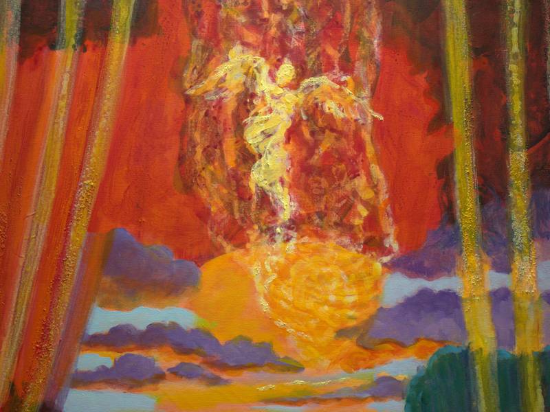 Dès ma venue, sous le son du sitar, je voyais ton ange se dissoudre. Rouge aussi ta joue, ta bouche aussi ton cou. Rien que toi. Fine Art Painting francois page - Subjektiv.art