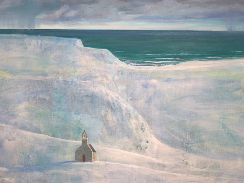 Quand la blancheur inondera les monts et le ciel se jettera en mer, pour nous épouser, nous oserons nous livrer à la chapelle. Fine Art Painting francois page - Subjektiv.art