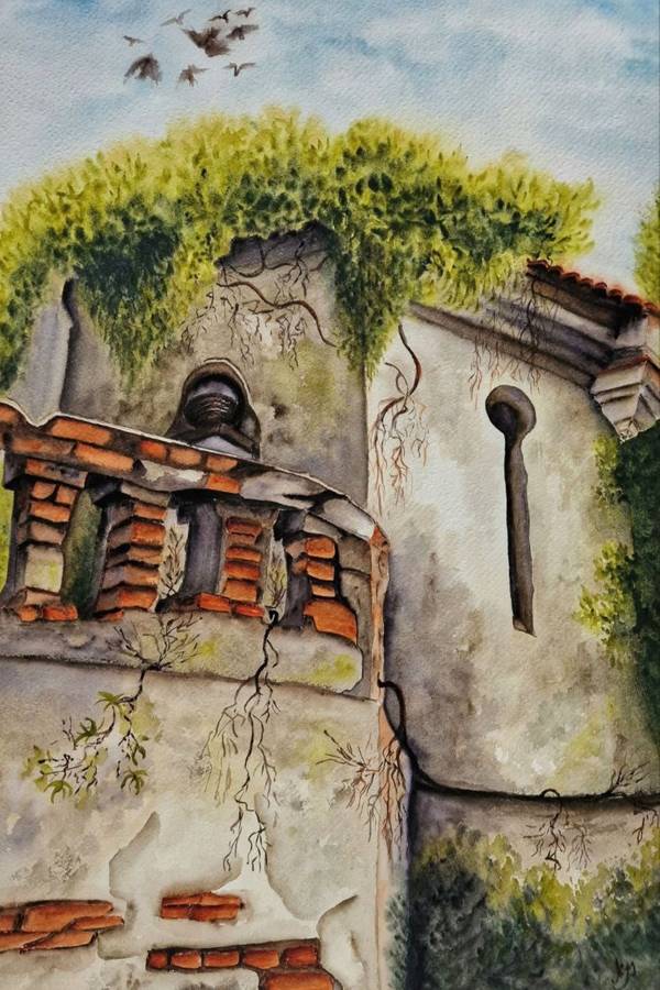 Bird palace Expressive and gestural Painting Olena  Yemelianova - Subjektiv.art