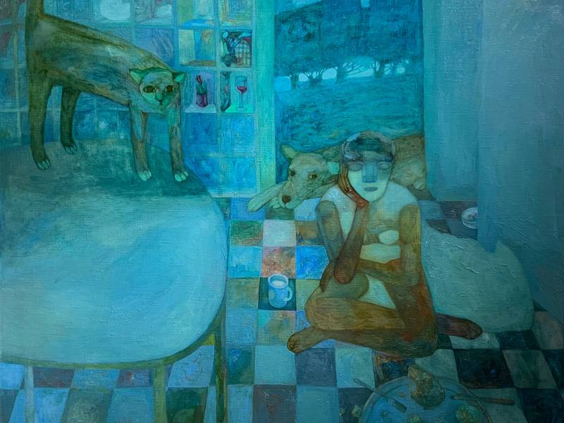 Meditation in a white dress Fine Art Painting Anna  Bulkina - Subjektiv.art