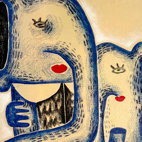 «Elephants» Naive Painting Sasha Luneva - Subjektiv.art