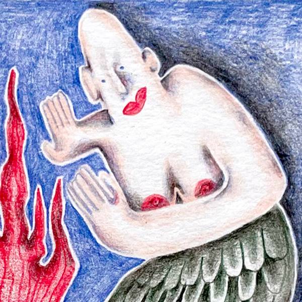 «Mermaids warm themselves by the flame» Naive Drawing Sasha Luneva - Subjektiv.art